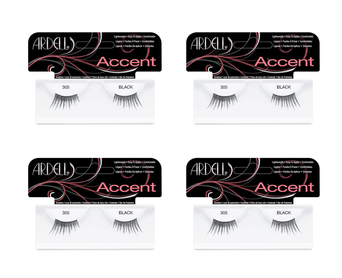 Four packages of Ardell Accent false eyelashes on a white background