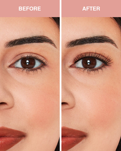 Before and after model with almond eyes comparison for Naked Shapewear 439