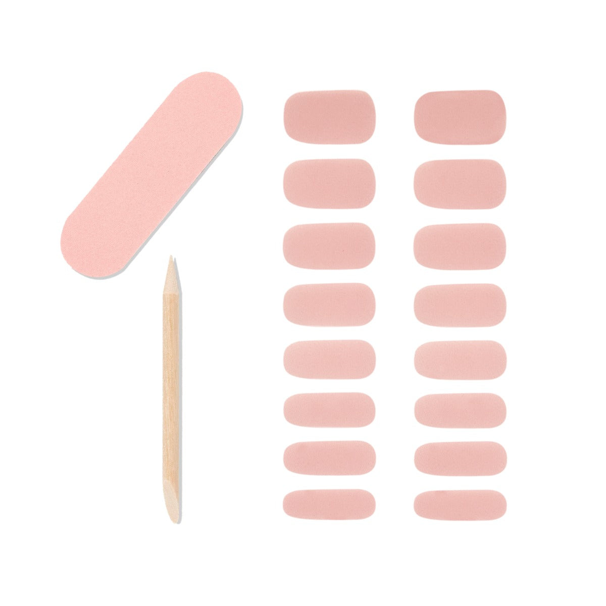 Display of 16 nail strips, 1 mini dual sided nail file and 1 orange wood stick from Ardell.