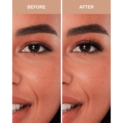 Model with hooded eyes wearing Ardell Wispy Extensions for an open, lifted lash appearance.