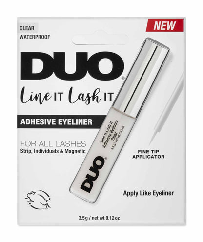 Front-facing of Ardell DUO Line It Lash It Clear in a sealed retail wall-hook ready packaging