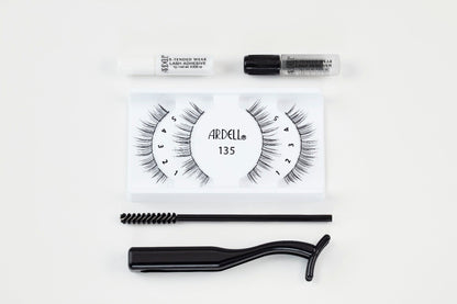 Ardell X-Tended Wear Lash Kit with 135 segments, adhesive, remover, spoolie, and applicator for seamless long wear.