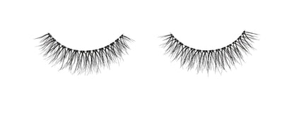 Close-up of a floating Ardell Naked Lash 420 faux lash for the right and left eye featuring its clustered lash fibers